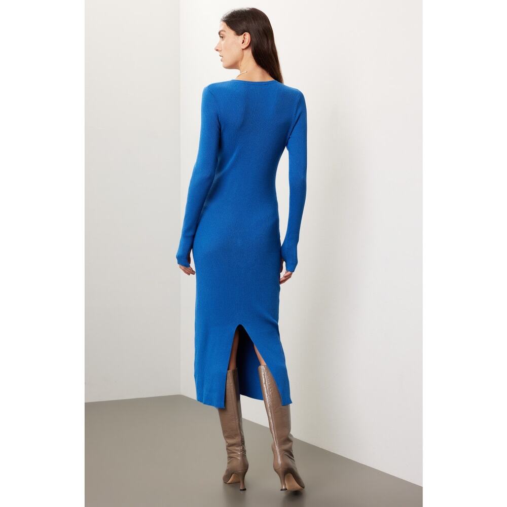 Great Jones Cobalt Blue Ribbed Knit Long Sleeve Sweater Midi Dress Size Large - Picture 3 of 12
